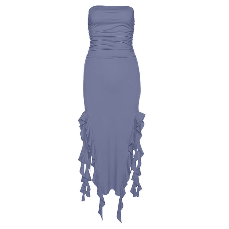 One-shoulder Tube Ruffle Irregular Bodycon Dress