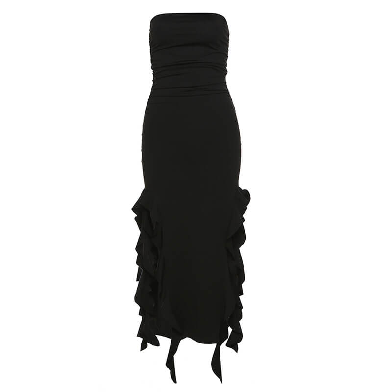 One-shoulder Tube Ruffle Irregular Bodycon Dress
