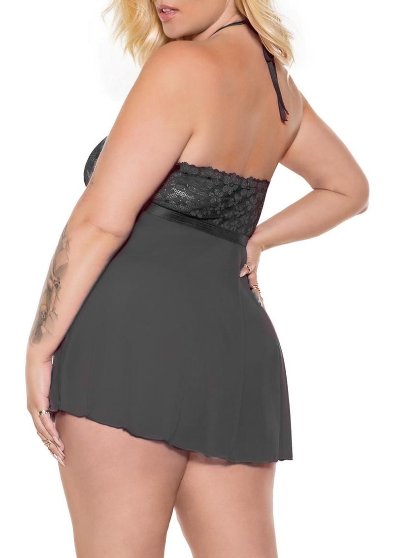 Pink Pussycat Plus Size Babydoll and G-String Set