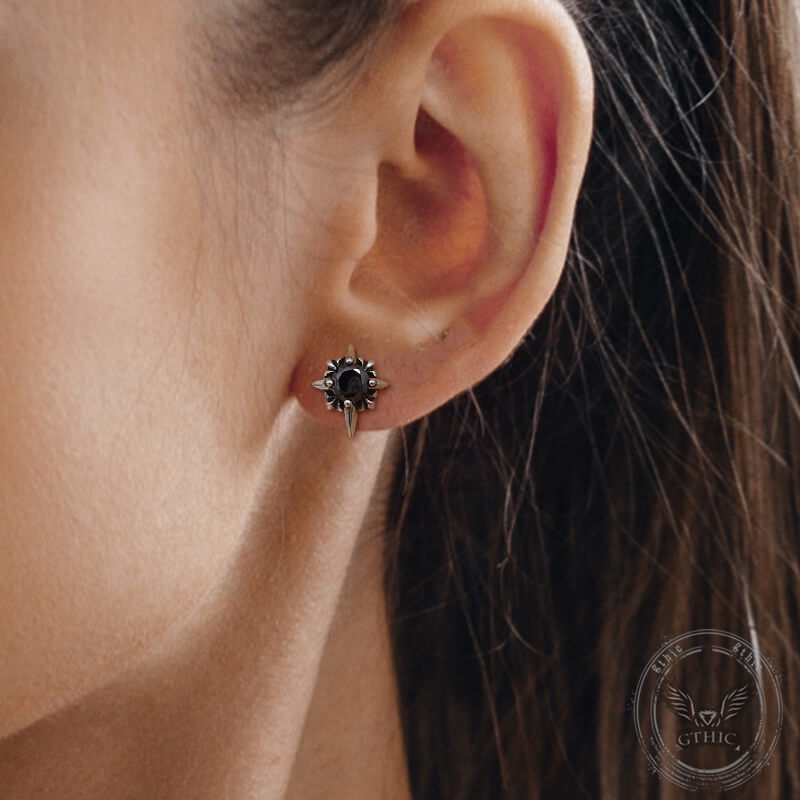 Punk Cross Gemstone Stainless Steel Earrings