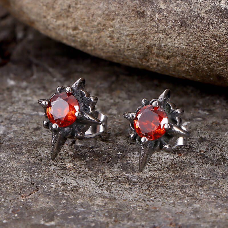 Punk Cross Gemstone Stainless Steel Earrings