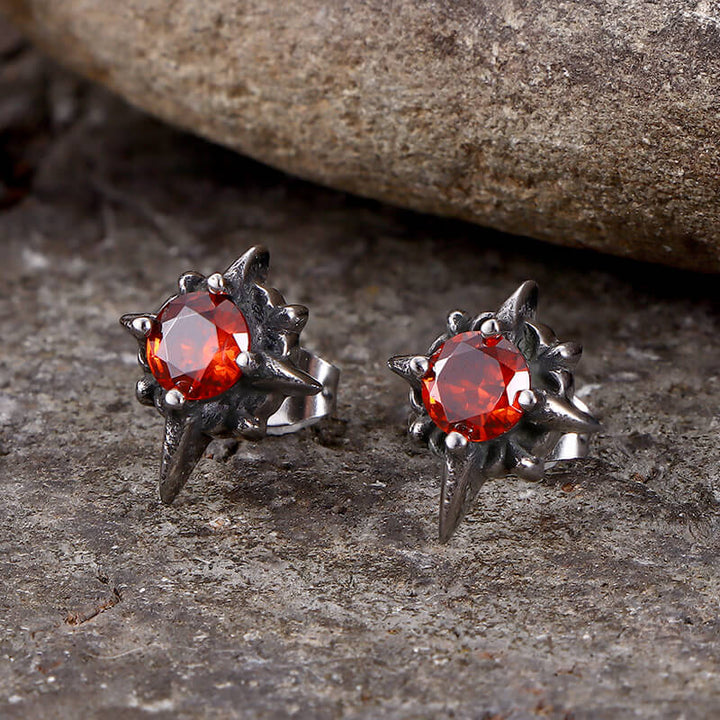 Punk Cross Gemstone Stainless Steel Earrings