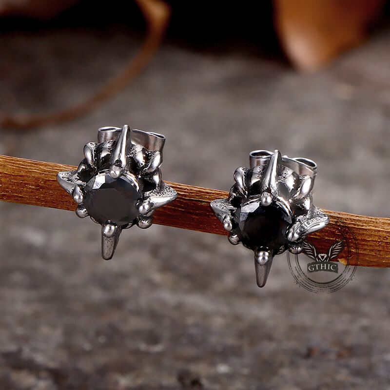 Punk Cross Gemstone Stainless Steel Earrings