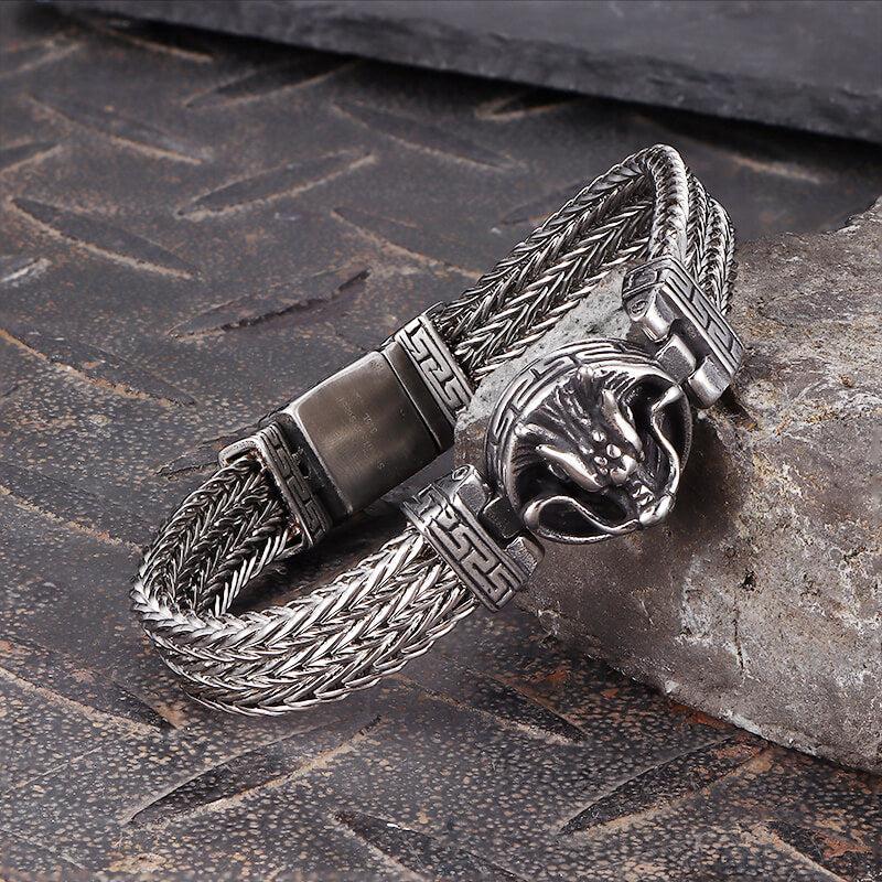 Punk Dragon Head Stitching Stainless Steel Bracelet