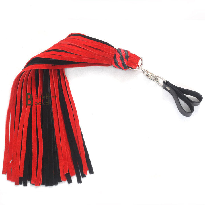❤️🖤 Real Genuine Cowhide Suede Leather Finger Flogger – 50 Falls Red & Black Heavy Duty Thuddy Flog Whip