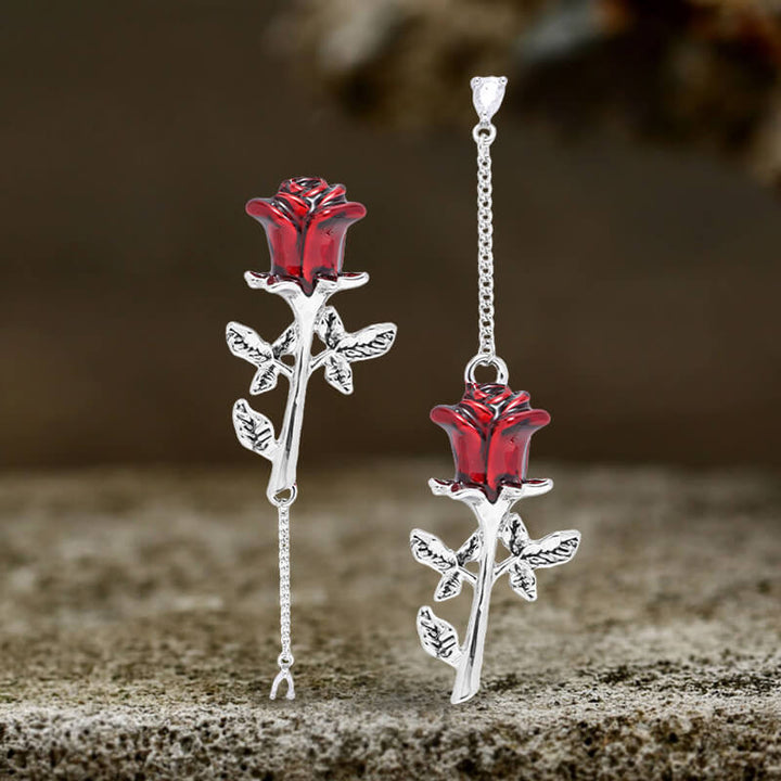 Red Rose Tassel Alloy Drop Earrings