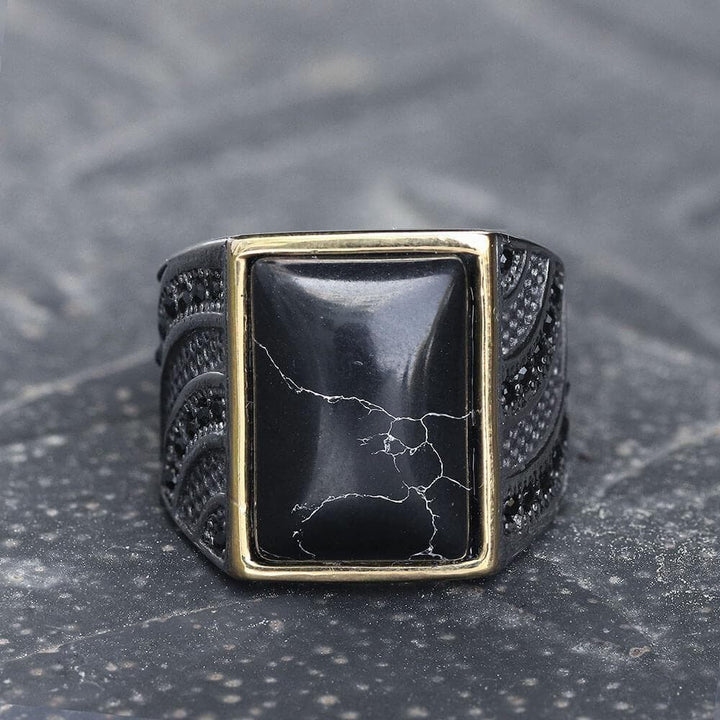 Retro Black Stone Stainless Steel Zircon Ring