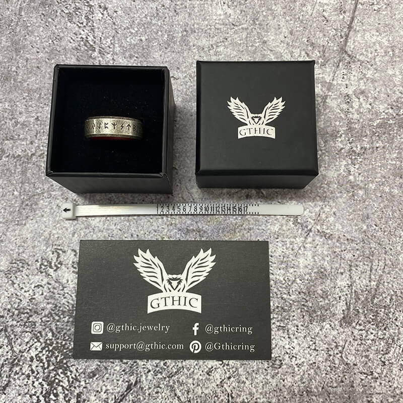 Retro Wood Runes Stainless Steel Viking Ring