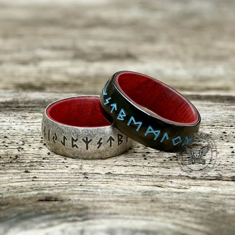 Retro Wood Runes Stainless Steel Viking Ring