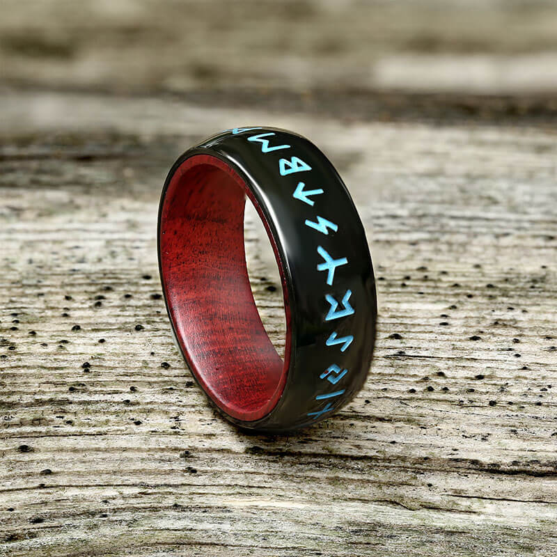 Retro Wood Runes Stainless Steel Viking Ring