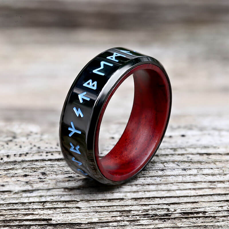 Retro Wood Runes Stainless Steel Viking Ring