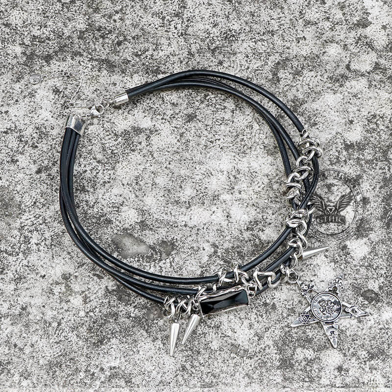 Rivet Skull Star Alloy Choker Necklace
