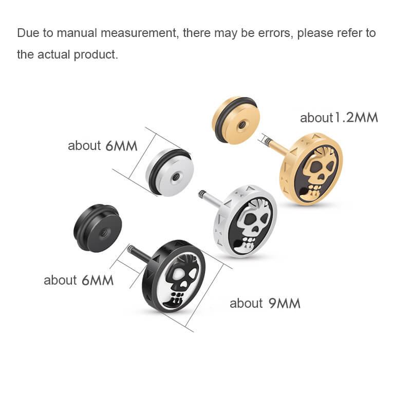 Round Skull Stainless Steel Stud Earrings