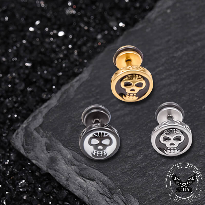 Round Skull Stainless Steel Stud Earrings