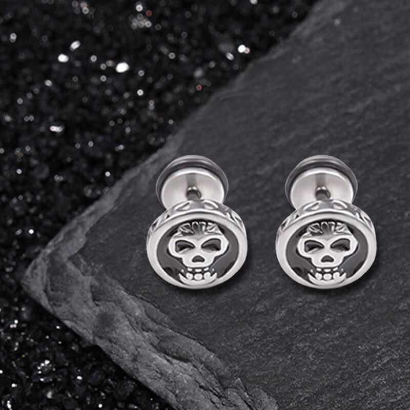 Round Skull Stainless Steel Stud Earrings