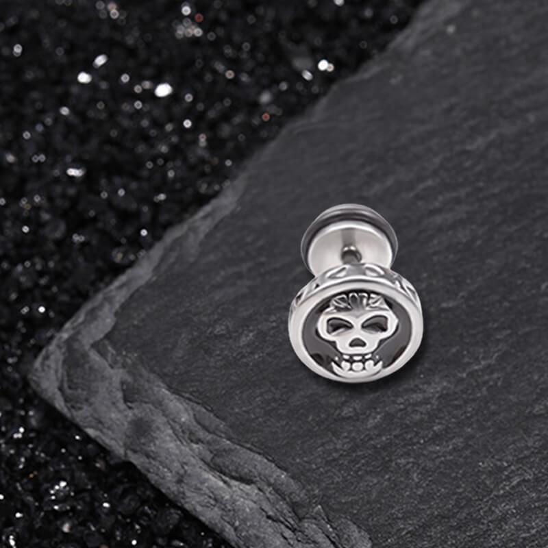 Round Skull Stainless Steel Stud Earrings