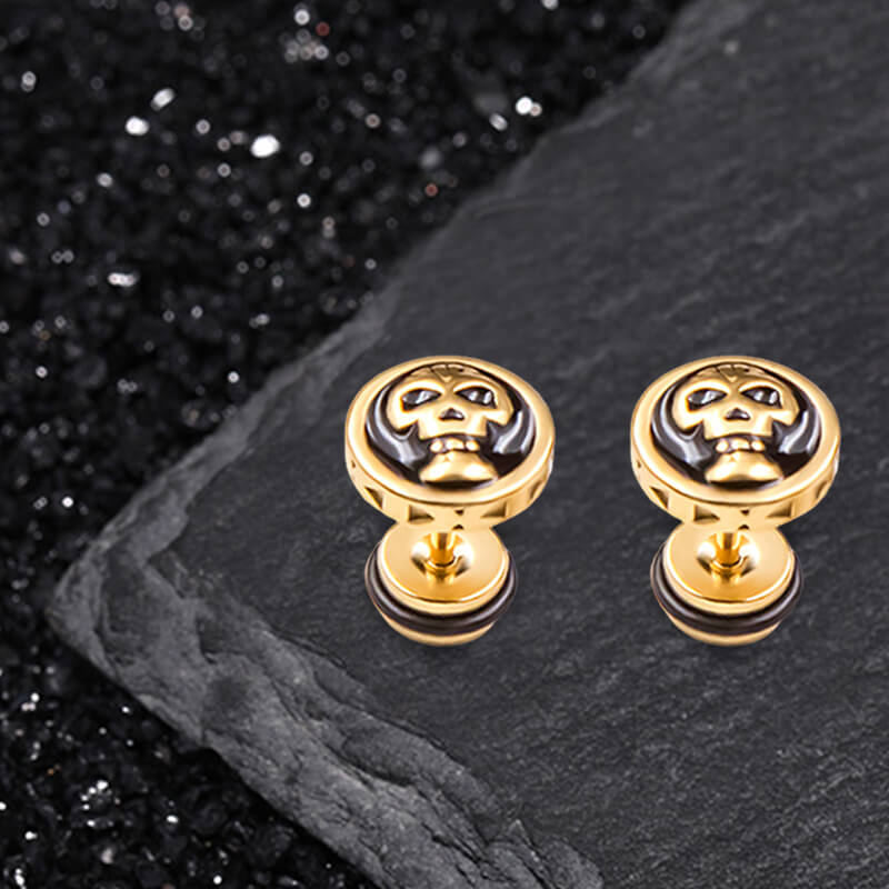 Round Skull Stainless Steel Stud Earrings