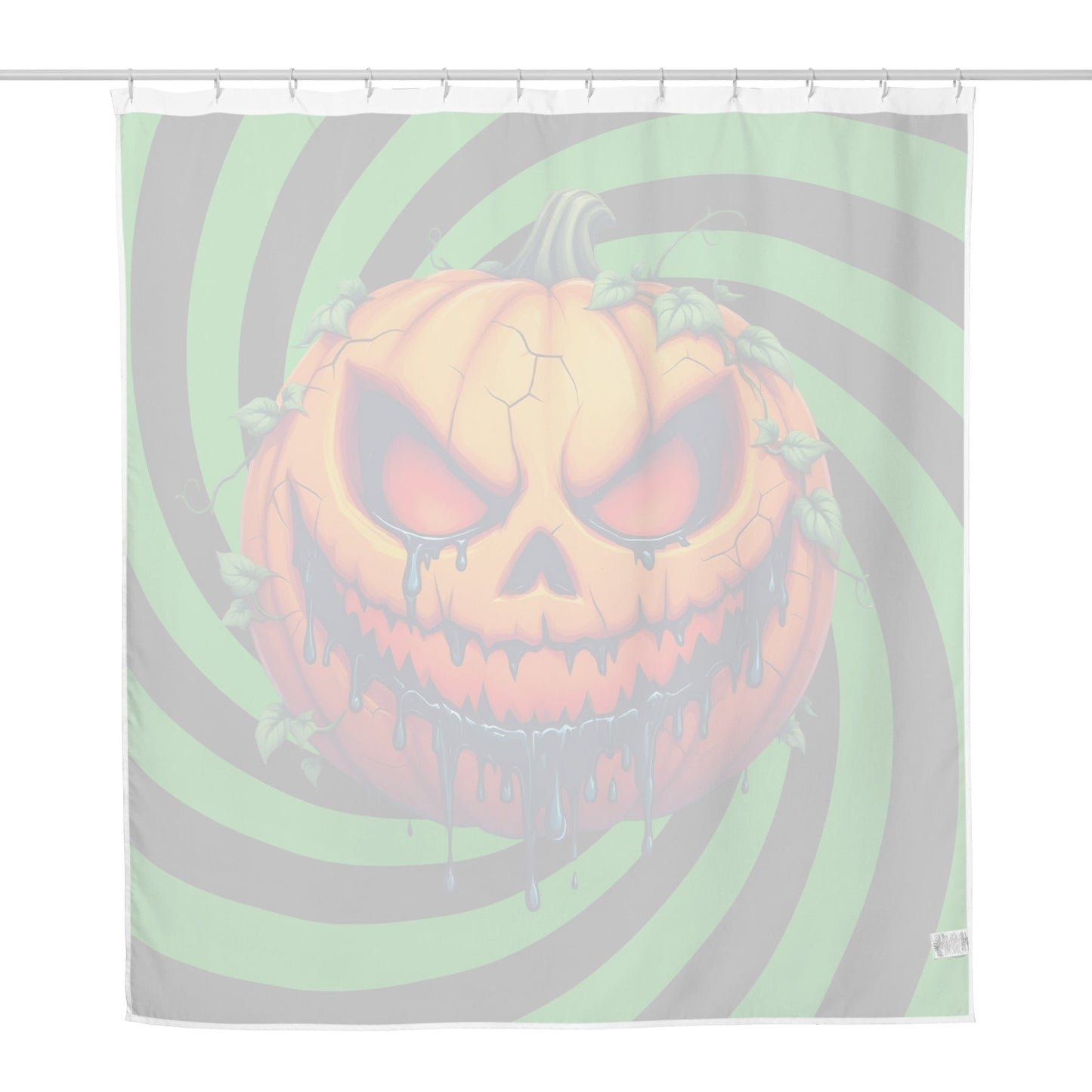 Evil Jack-o-lantern on Black and Green Spiral Shower Curtain