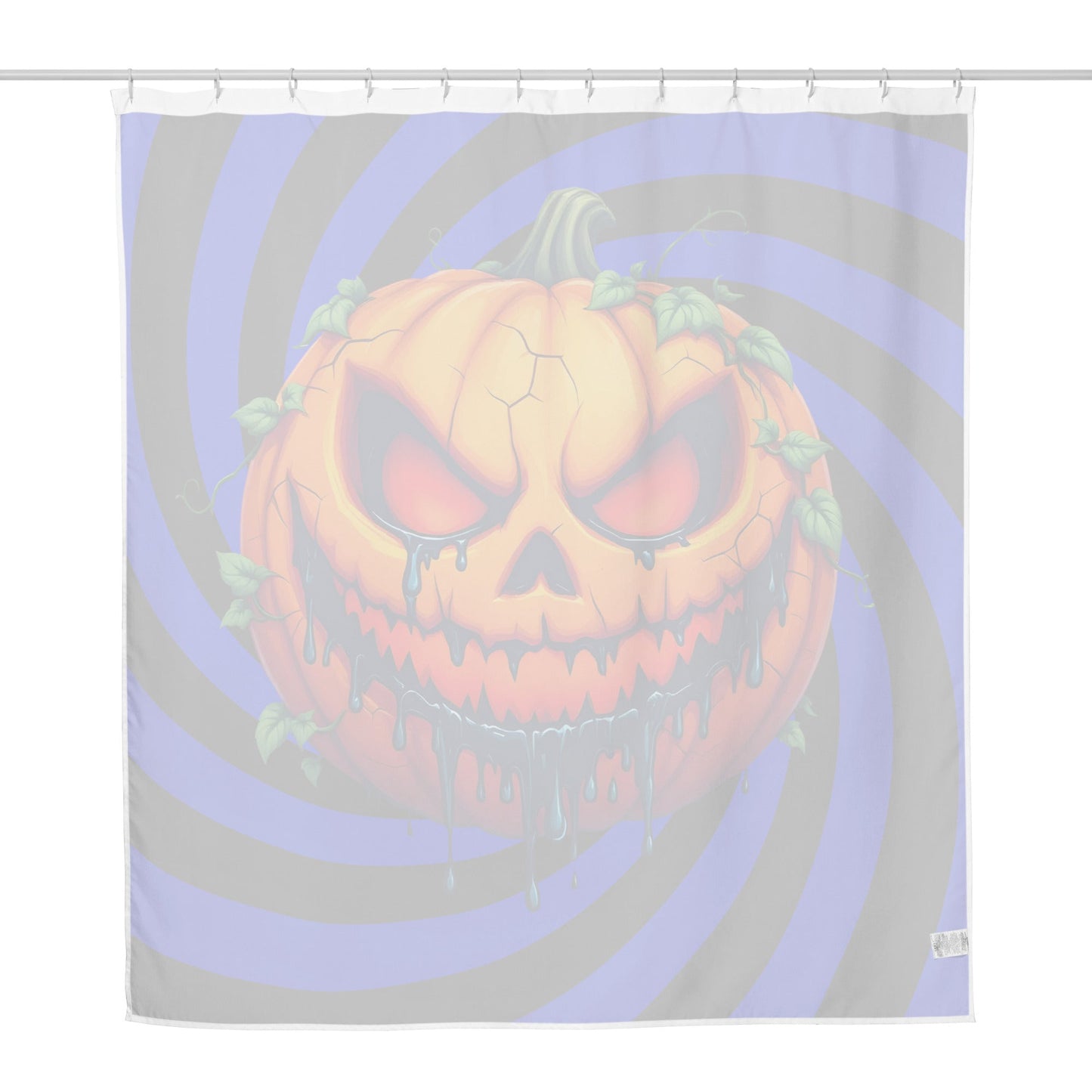 Evil Jack-o-lantern on Black and Blue Spiral Shower Curtain
