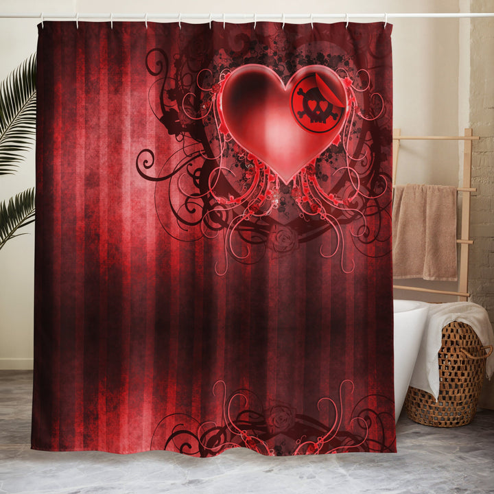 Skull Heart Shower Curtain
