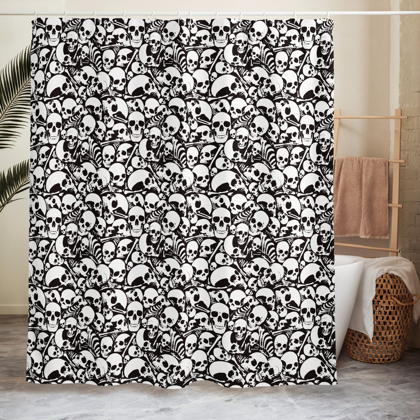 Skull and Bones Ossuary Shower Curtain