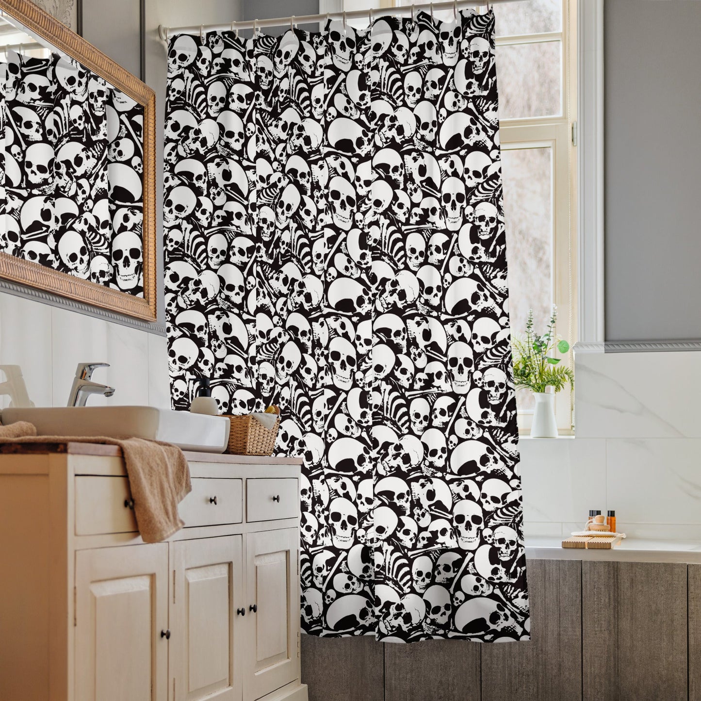 Skull and Bones Ossuary Shower Curtain