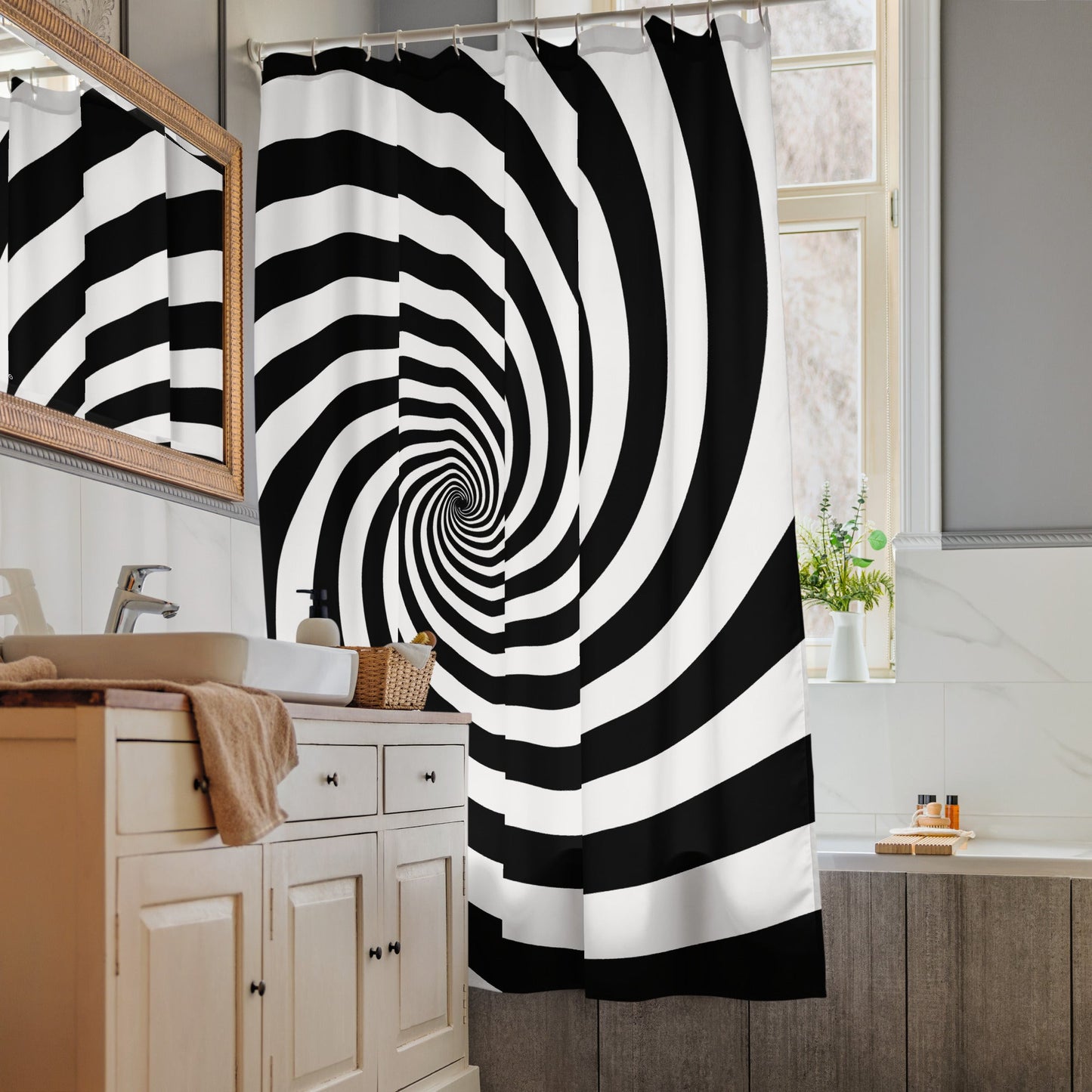 Black and White Spiral Shower Curtain