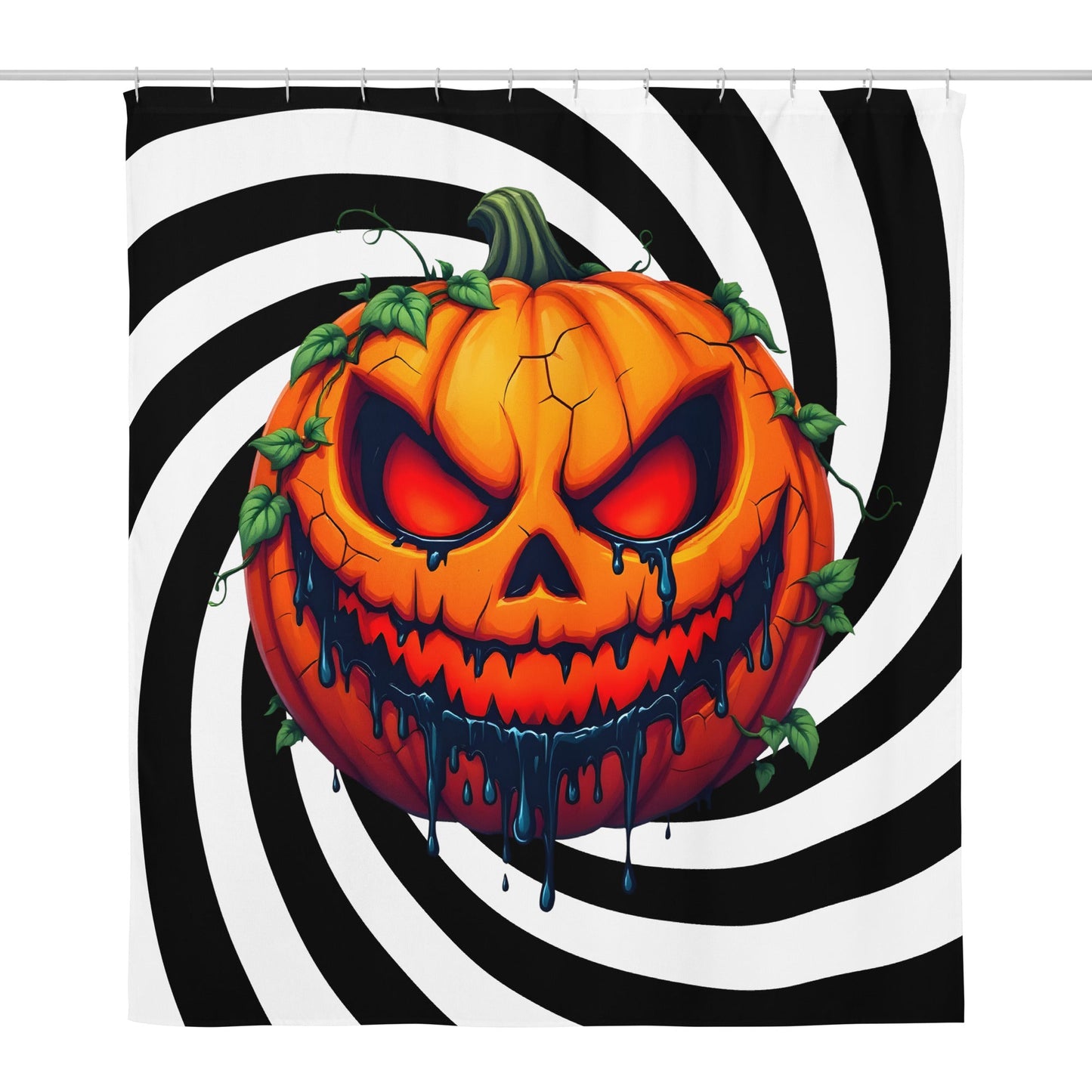 Evil Jack-o-lantern on Black and White Spiral Shower Curtain