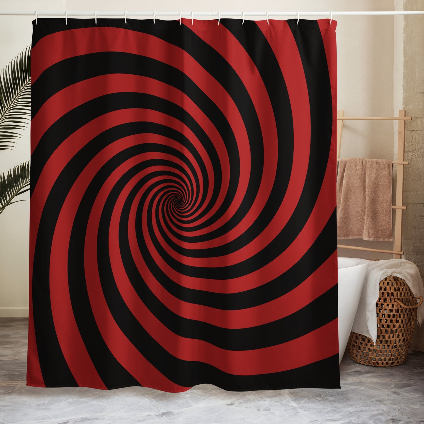 Black and Red Spiral Shower Curtain