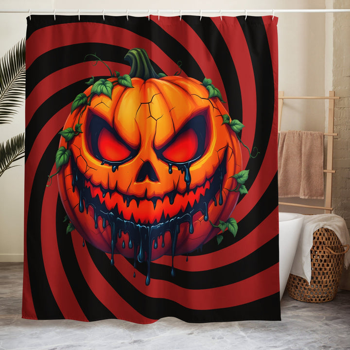 Evil Jack-o-lantern on Black and Red Spiral Shower Curtain