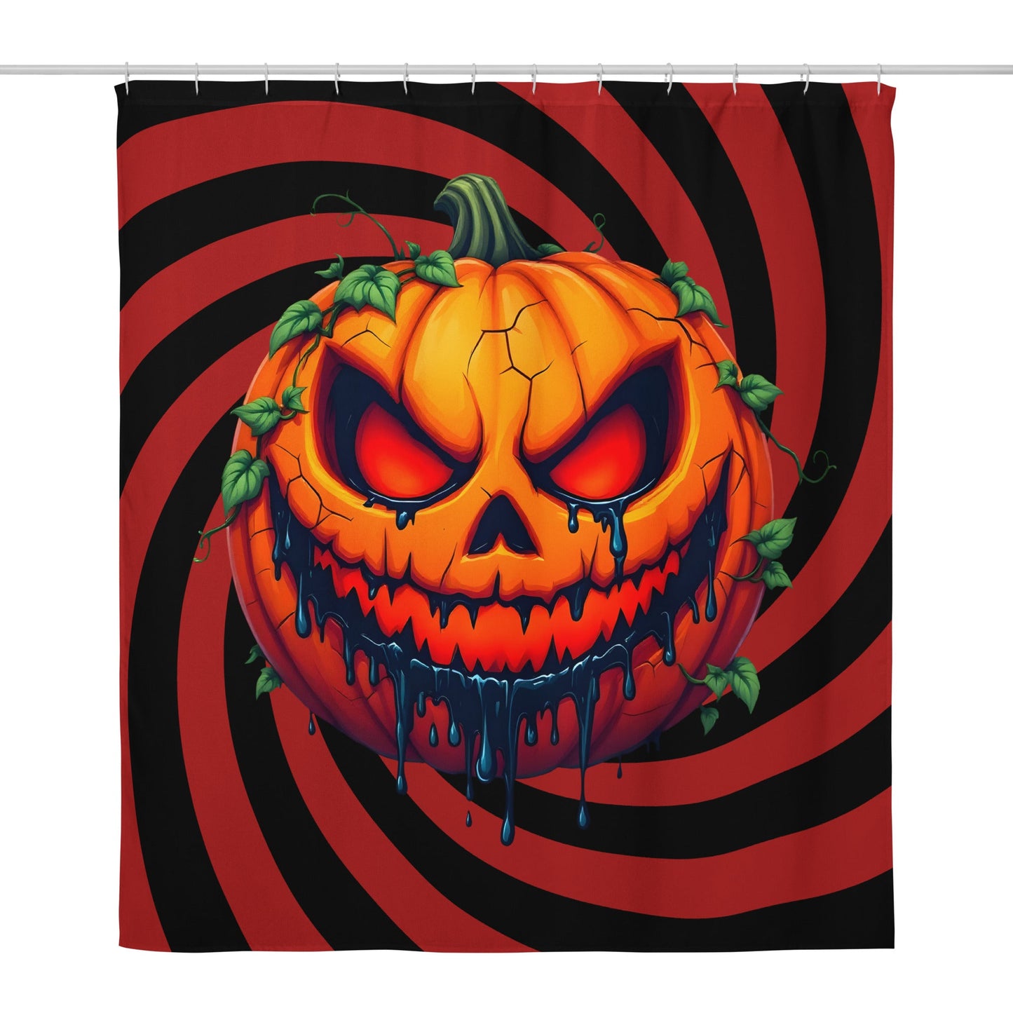 Evil Jack-o-lantern on Black and Red Spiral Shower Curtain