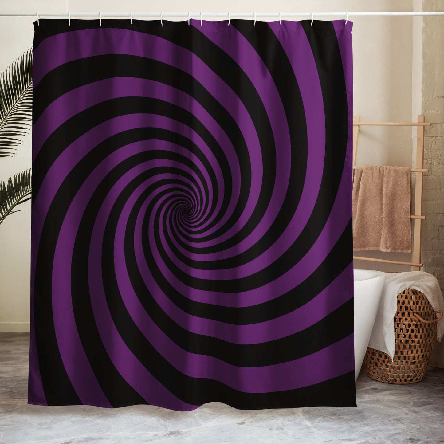 Black and Purple Spiral Shower Curtain