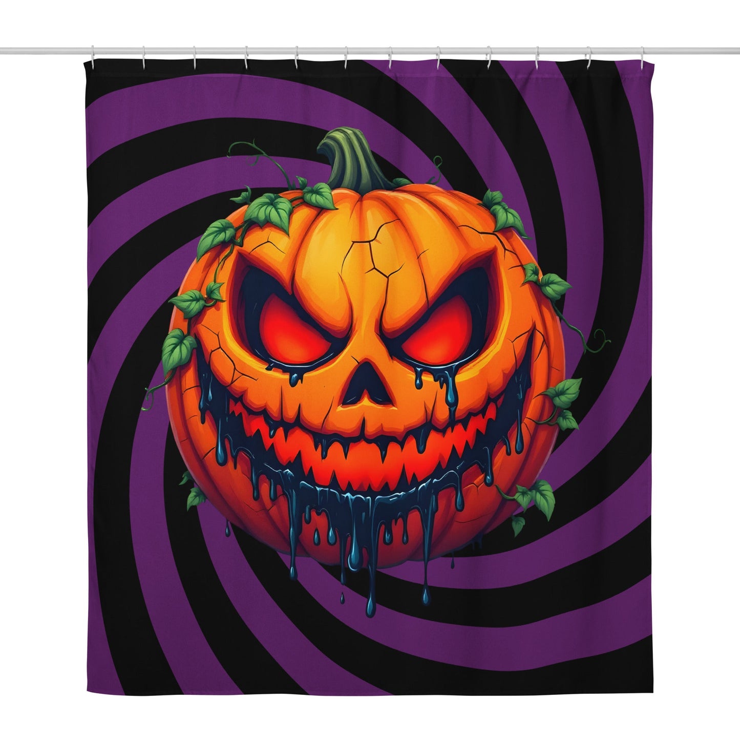 Evil Jack-o-lantern on Black and Purple Spiral Shower Curtain