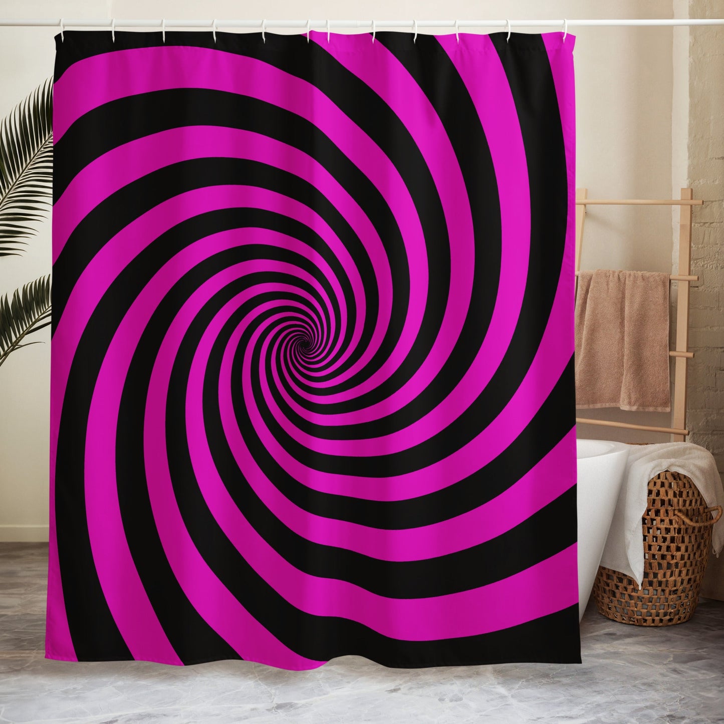 Black and Pink Spiral Shower Curtain