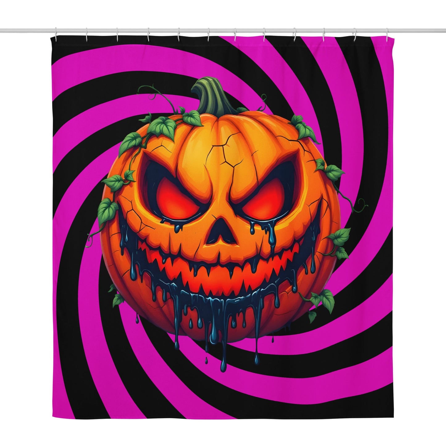 Evil Jack-o-lantern on Black and Pink Spiral Shower Curtain