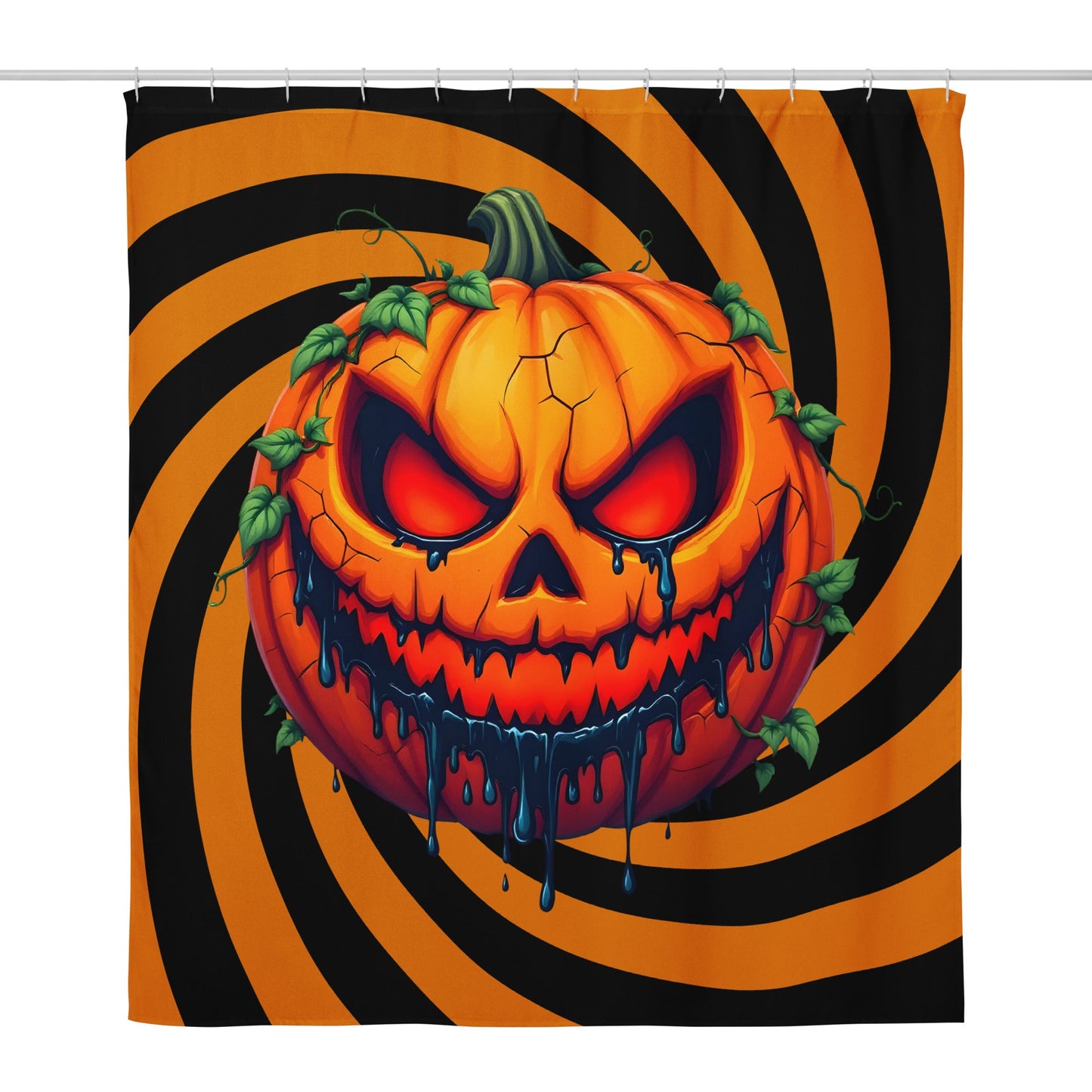 Evil Jack-o-lantern on Black and Orange Spiral Shower Curtain