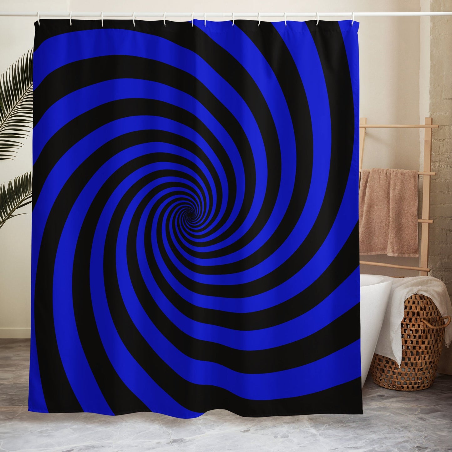 Black and Blue Spiral Shower Curtain