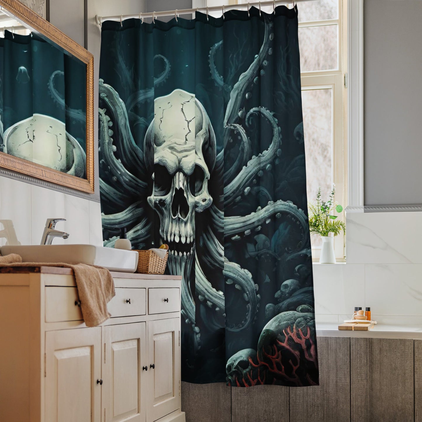 Skull with Octopus Tentacles 2 Shower Curtain