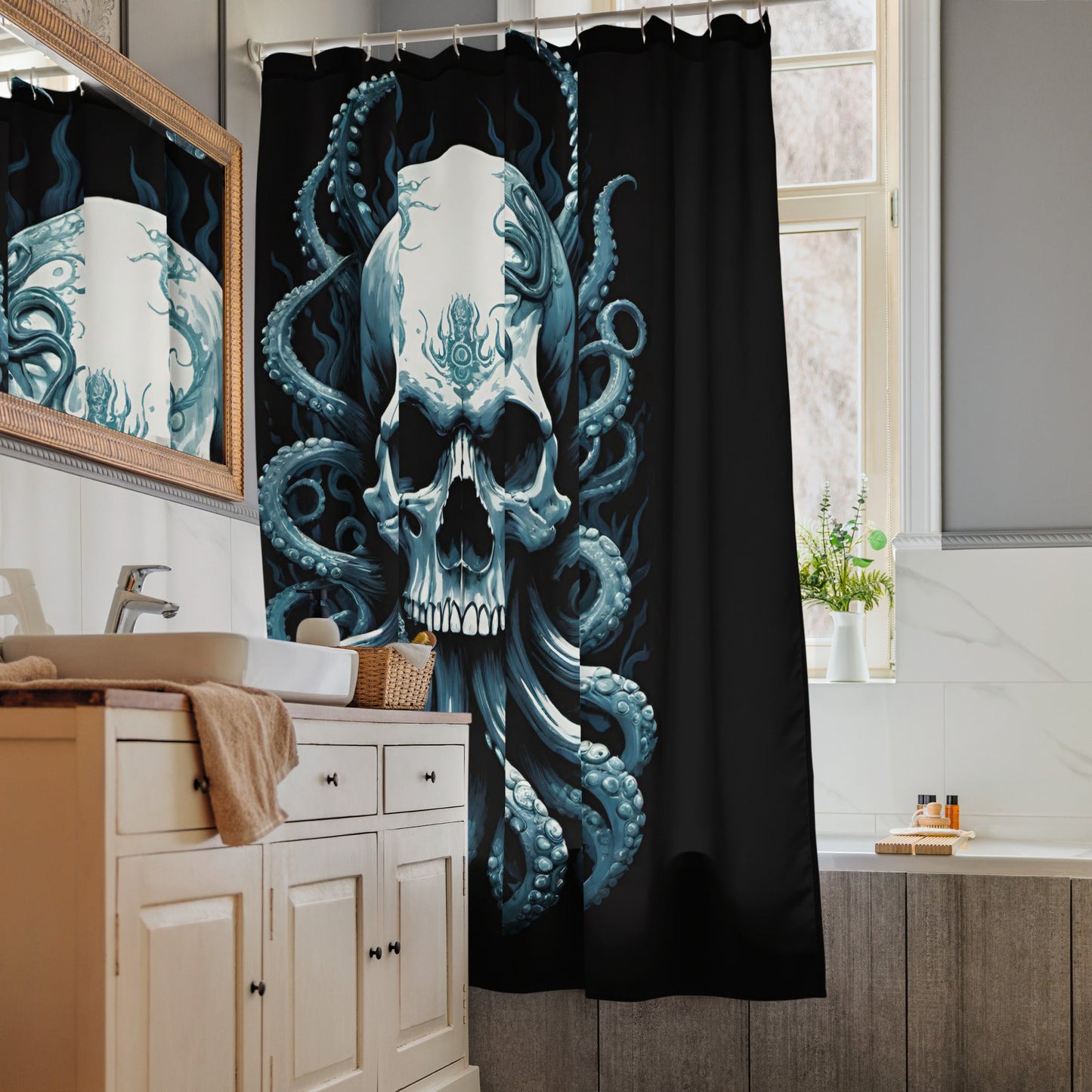 Skull with Octopus Tentacles 3 Shower Curtain