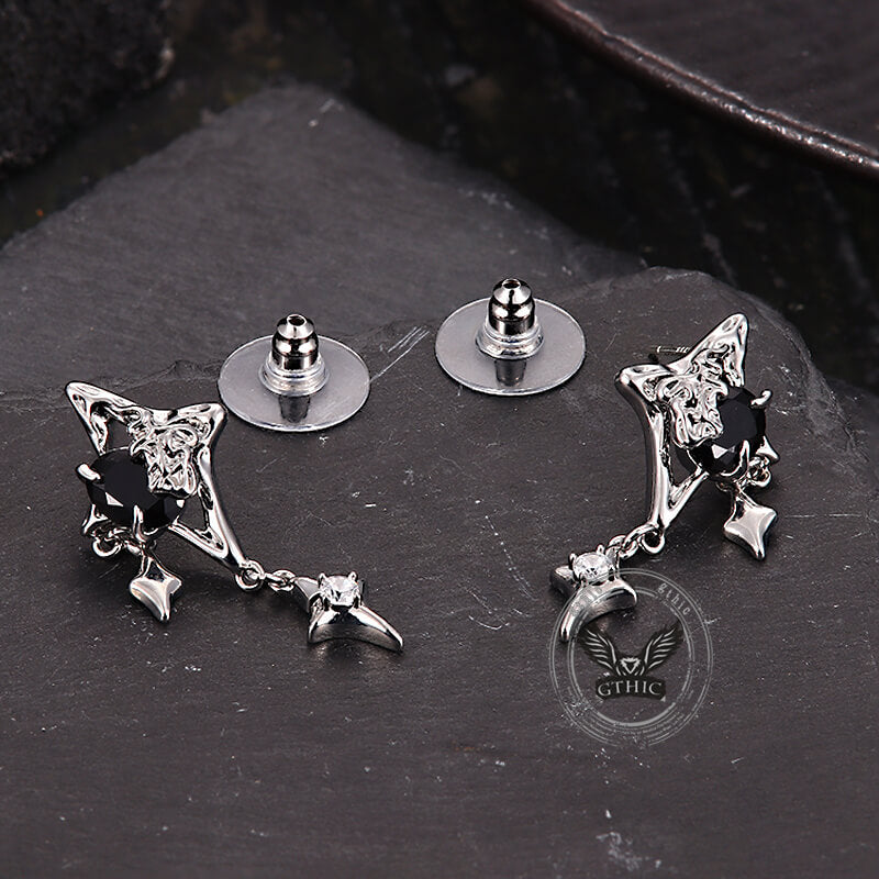 Silver 4 Pointed Star Alloy Drop Earrings