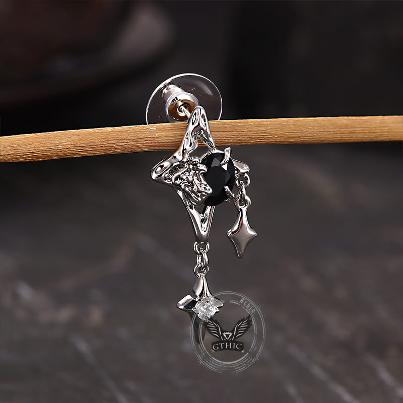 Silver 4 Pointed Star Alloy Drop Earrings