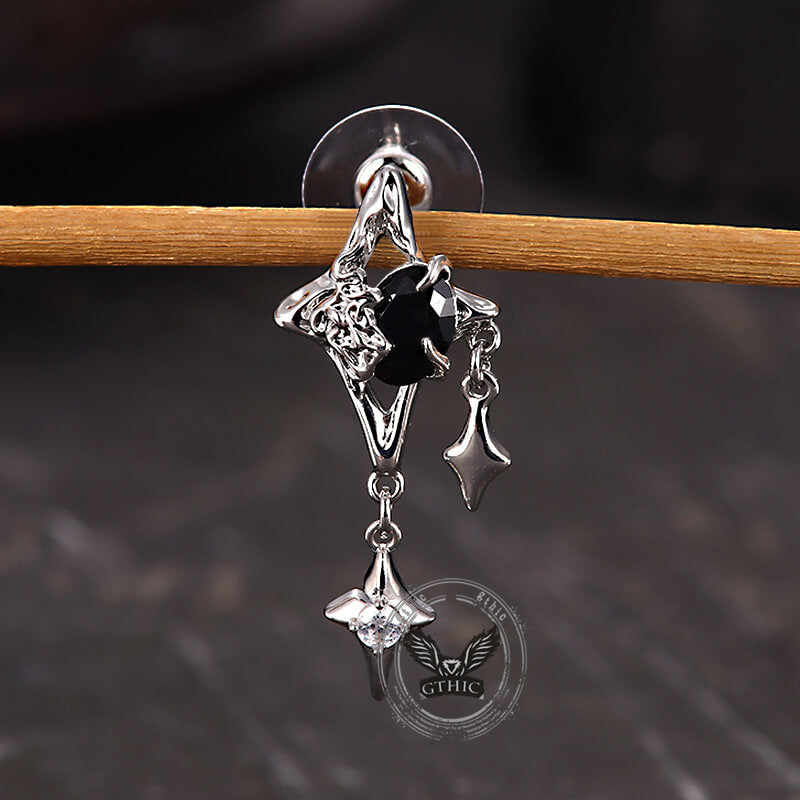 Silver 4 Pointed Star Alloy Drop Earrings