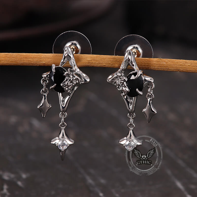 Silver 4 Pointed Star Alloy Drop Earrings