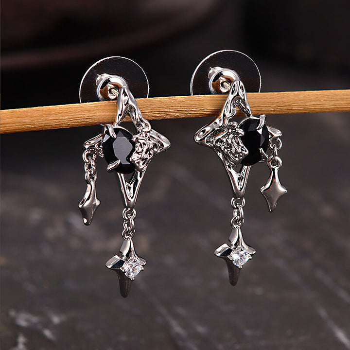 Silver 4 Pointed Star Alloy Drop Earrings