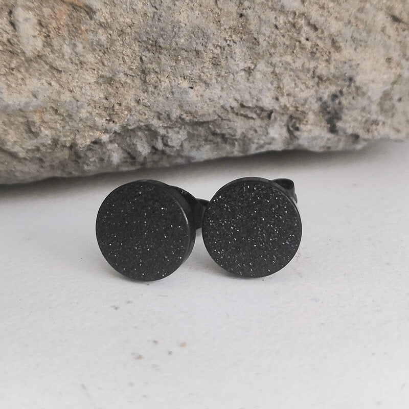 Simple Black Stone Stainless Steel Stud Earrings