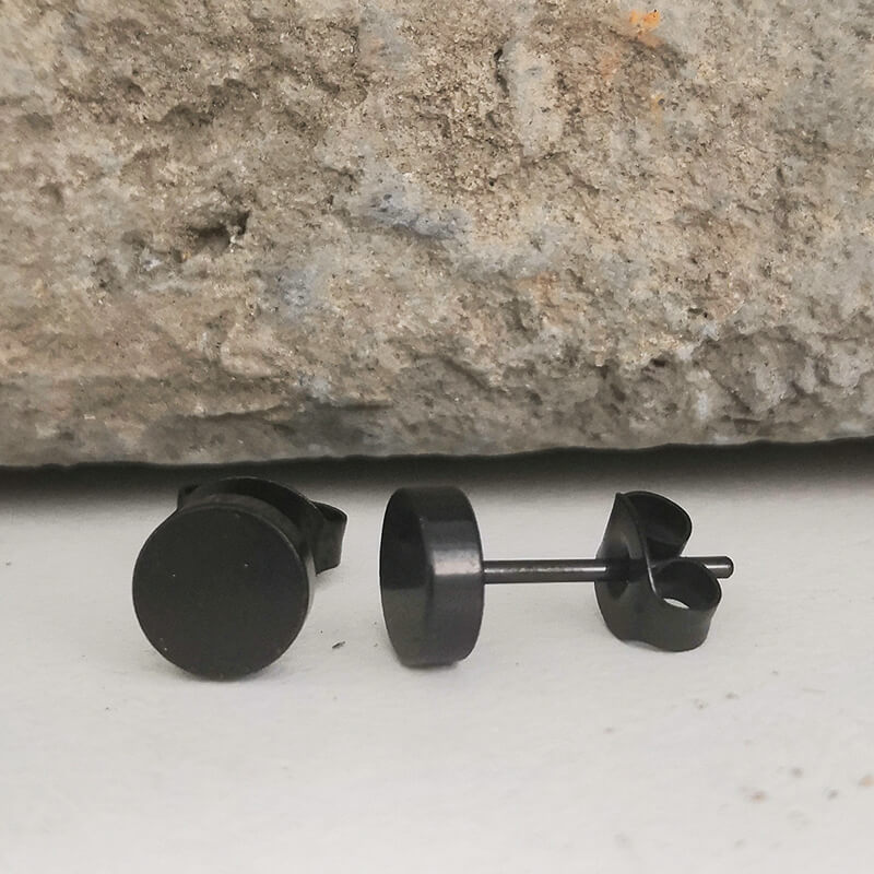 Simple Black Stone Stainless Steel Stud Earrings