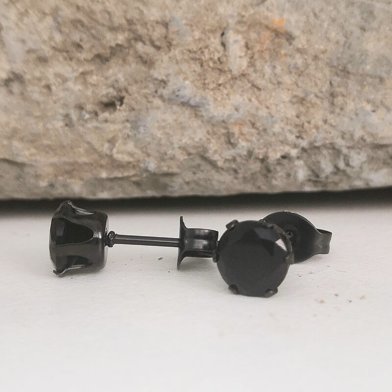 Simple Black Stone Stainless Steel Stud Earrings