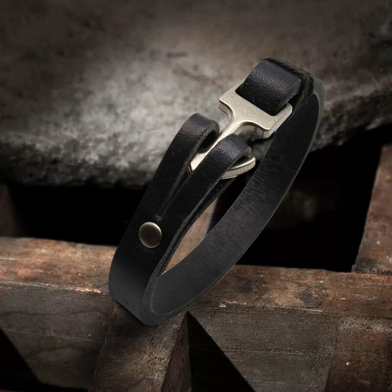 Simple Leather Anchor Alloy Bracelet