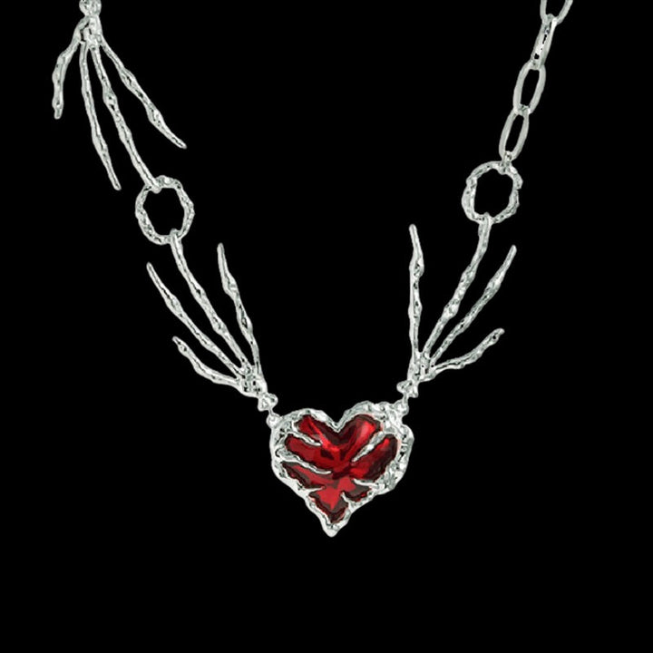 Skeleton Hands Red Heart Alloy Choker Necklace