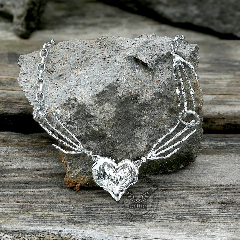 Skeleton Hands Red Heart Alloy Choker Necklace